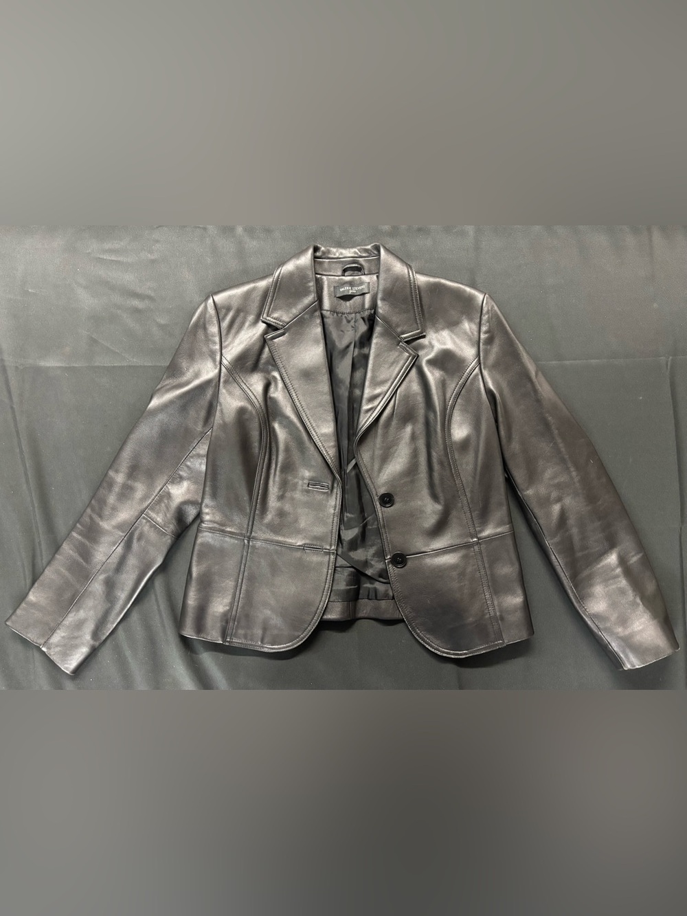 Valerie Stevens PS Black Genuine Leather Fitted Blazer Y2K